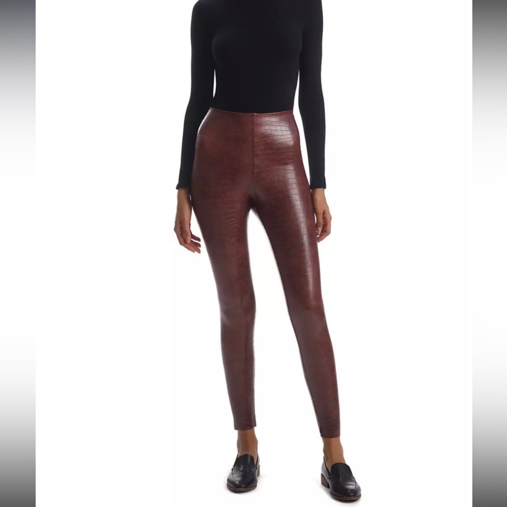 Faux leather croc print commando leggings